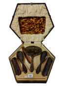CASED SNAKE SKIN STYLE 1930'S 7 PIECE DRESSING TABLE APPOINTMENT SET