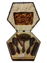 CASED SNAKE SKIN STYLE 1930'S 7 PIECE DRESSING TABLE APPOINTMENT SET