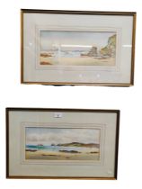 PAIR OF R CRESSWELL BOAK WATERCOLOURS DONEGAL 38 X 17CM