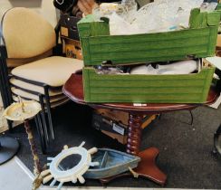 MAHOGANY TABLE, VINTAGE ASHTRAY AND 2 BOX LOTS