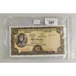 CENTRAL BANK OF IRELAND £5 LADY LAVERY BANKNOTE 12.8.68