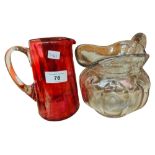 VICTORIAN RUBY GLASS JUG AND OLD PRESSED GLASS JUG