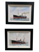 N.WHITLA PAIR OF OILS ON BOARD BOATS 34 X 24CMS