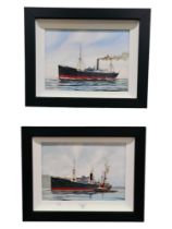 N.WHITLA PAIR OF OILS ON BOARD BOATS 34 X 24CMS