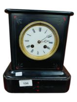 VICTORIAN SLATE AND MARBLE MANTLE CLOCK KEY AND PENDULUM