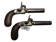 PAIR OF ANTIQUE PERCUSSION PISTOLS WITH CONCEALED TRIGGERS