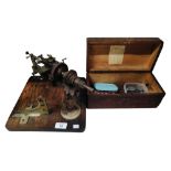 WATCH MAKERS LAITHE ON STAND & BOX OF ACCESSORIES