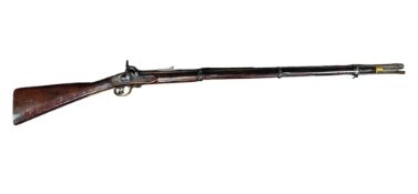 3 BAND ENFIELD RIFLE. LOCK MARKED WITH CROWN, V & R DATED 1857 WITH INSPECTION STAMPS. MECHANISM