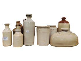 SHELF LOT OF STONEWARE BOTTLES