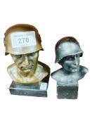 SMALL BRONZE GERMAN SOLDIER BUST AND 1 OTHER
