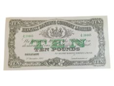 BELFAST BANKING COMPANY £10 BANKNOTE 3RD DECEMBER 1963
