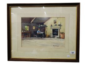 GEO MCCULLOUGH - WATERCOLOUR - COTTAGE INTERIOR SCENE