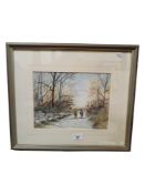 SIGNED WATERCOLOUR - HORSE RIDING COUNTRY LANE