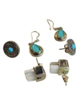 2 PAIRS OF SILVER & TURQUOISE EARRINGS & 1 OTHER PAIR