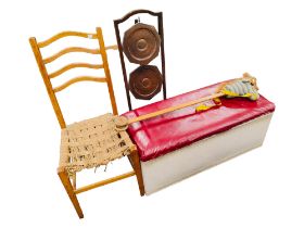 OTTOMAN, CAKE STAND , OAK CHAIR AND HOBBY HORSE