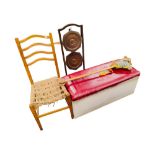 OTTOMAN, CAKE STAND , OAK CHAIR AND HOBBY HORSE
