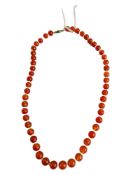 ORANGE AMBER BEAD NECKLACE WITH WHITE METAL CLASP