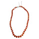 ORANGE AMBER BEAD NECKLACE WITH WHITE METAL CLASP