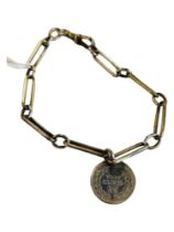 SILVER ALBERT BRACELET WITH 1904 25 CENT COIN