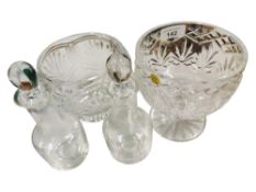 2 X TYRONE CRYSTAL BOWLS & 2 GLASS DECANTERS
