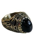 HEAVY SILVER AGATE STONE SET RING - SIZE W