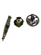 SILVER SCOTTISH THISTLE BROOCH SET WITH AMETHYST & 2 OTHERS