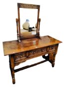 REPRODUCTION 3 DRAWER CARVED GOTHIC STYLE DRESSING TABLE