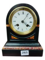 MINIATURE VICTORIAN SLATE & MARBLE CLOCK - KEY & PENDULUM