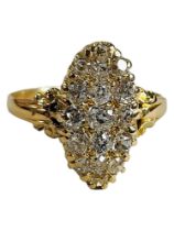 ANTIQUE 18 CARAT GOLD OVELETTE RING, VICTORIAN ROSE CUT DIAMONDS CIRCA HALF CARAT