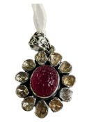 STUNNING CARVED RUBY & OLD CUT DIAMOND PENDANT