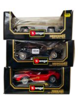 3 BOXED BURAGO LARGER SCALE MODEL CARS