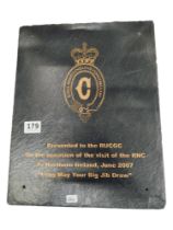 SLATE PLAQUE PRESENTED TO R.U.C GEORGE CROSS BY ROYAL NEWFOUNDLAND CONSTABULARY