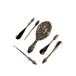 5 X SILVER HANDLED IMPLEMENTS & CHERUB HAIR BRUSH