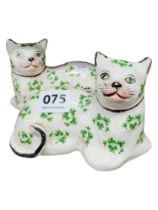 PAIR OF VICTORIAN WEMYSS STYLE CATS DECORATED WITH SHAMROCKS