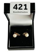 PAIR OF 9 CARAT GOLD PEARL & SAPPHIRE EARRINGS (BOXED)