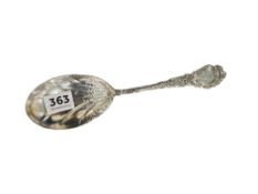 LARGE VICTORIAN EMBOSSED SERVING SPOON - MARKED STIRLING