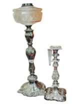 EPNS & CUT GLASS OIL LAMP & CANDLESTICK