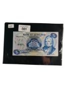 BANK OF SCOTLAND BANKNOTE - £5.00 AK 526262 UNC 1-12-1975