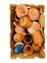 BOX OF POTTERY STORAGE JARS