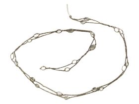 ANTIQUE SILVER & MOONSTONE LONG NECKLACE 140 CM