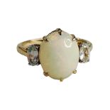 9 CARAT GOLD LARGE OPAL AND DIAMOND RING