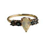 9 CARAT GOLD TEAR DROP OPAL AND BLUE STONE RING