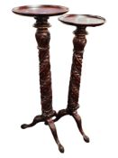 PAIR OF NICELY CARVED TALL TORCHIERE PLANT STANDS A/F