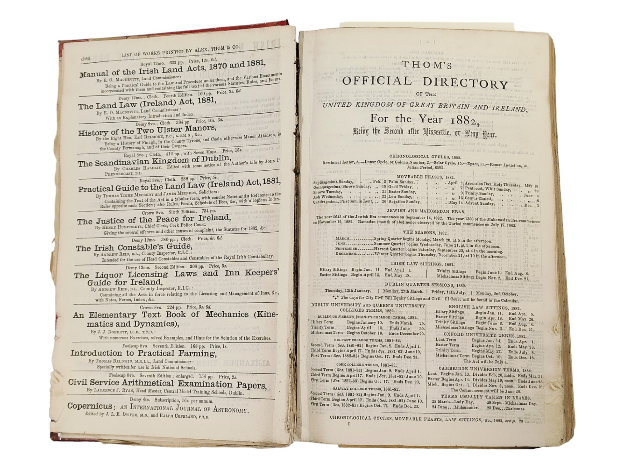 BOOK - THOM'S OFFICIAL DIRECTORY OF THE UNITED KINGDOM OF GREAT BRITAIN AND IRELAND 1882