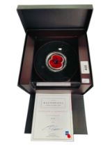 THE 2017 MASTERPIECE SILVER 5 OZ POPPY COIN IN BOX WITH CERTIFICATE