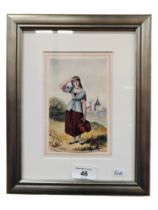 ORIGINAL VICTORIAN WATERCOLOUR GIRL WITH PICTURE 14CM X 10CM