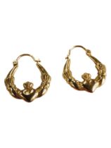 PAIR OF 9 CARAT GOLD CLADDAGH HOOP EARRINGS