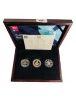 THE ROYAL AIR FORCE CENTENARY SILVER THREE COIN SET IN BOX WITH CERTIFICATES
