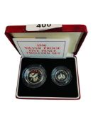 1990 SILVER PROOF FIVE PENCE 2 COIN SET IN BOX WITH CERTIFICATE