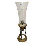 TALL BRASS CANDLE STICK WITH GLASS SHADE